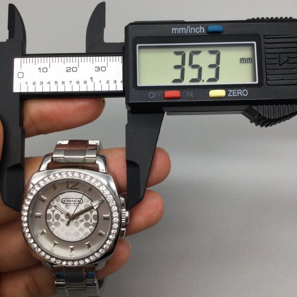 Coach Boyfriend Watch Women 35mm Silver Tone Bling Logo Dial New Battery 6" - Picture 11 of 13